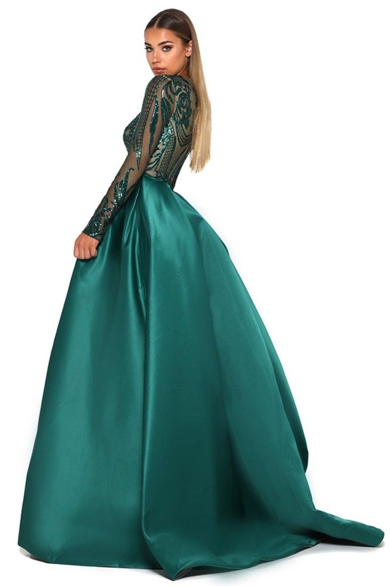 Style 1705 Long Sleeve Gown in Emerald by Portia Scarlett Last Pieces S XXL