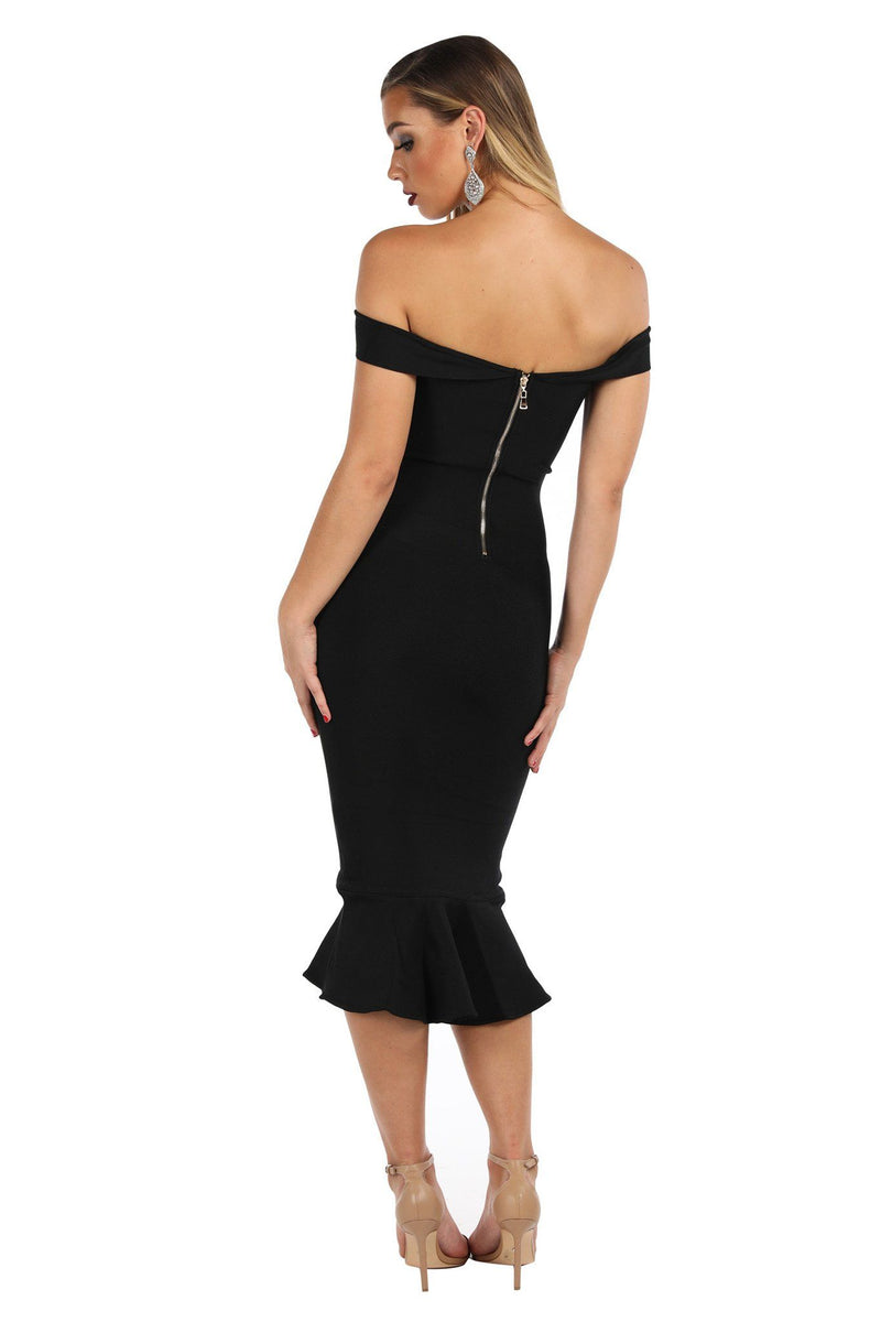 Black bardot fishtail store bodycon midi dress