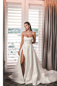 MARION Strapless A-line Satin Gown - Ivory