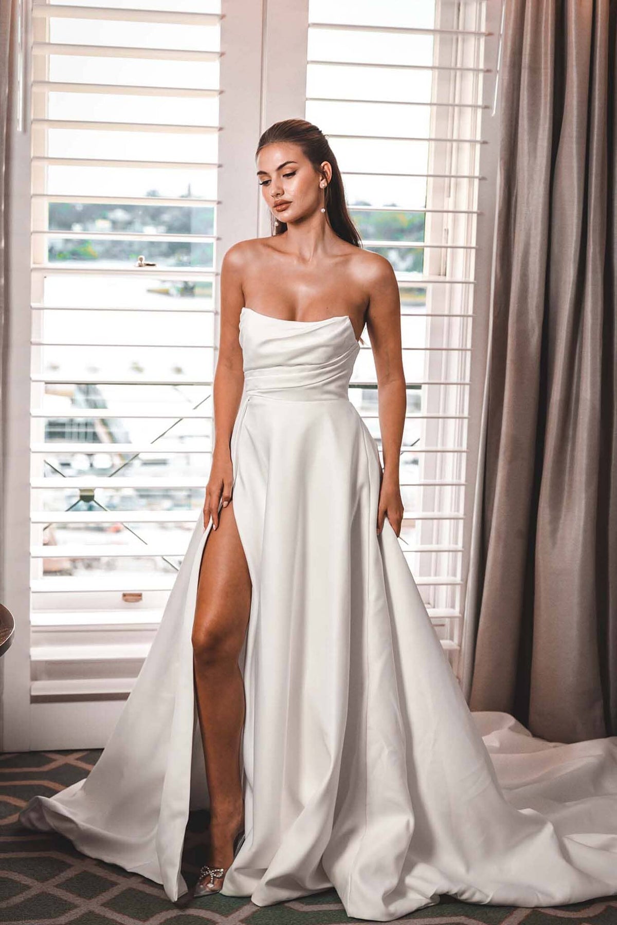 MARION Strapless A-line Satin Gown - Ivory