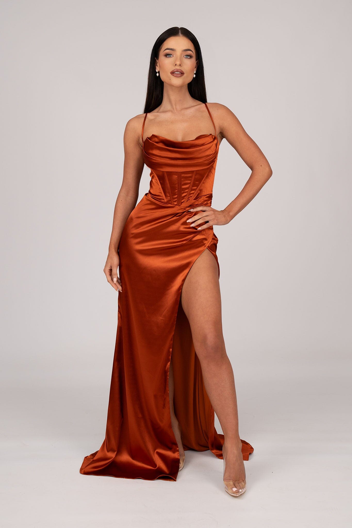 Burnt orange outlet semi formal dress