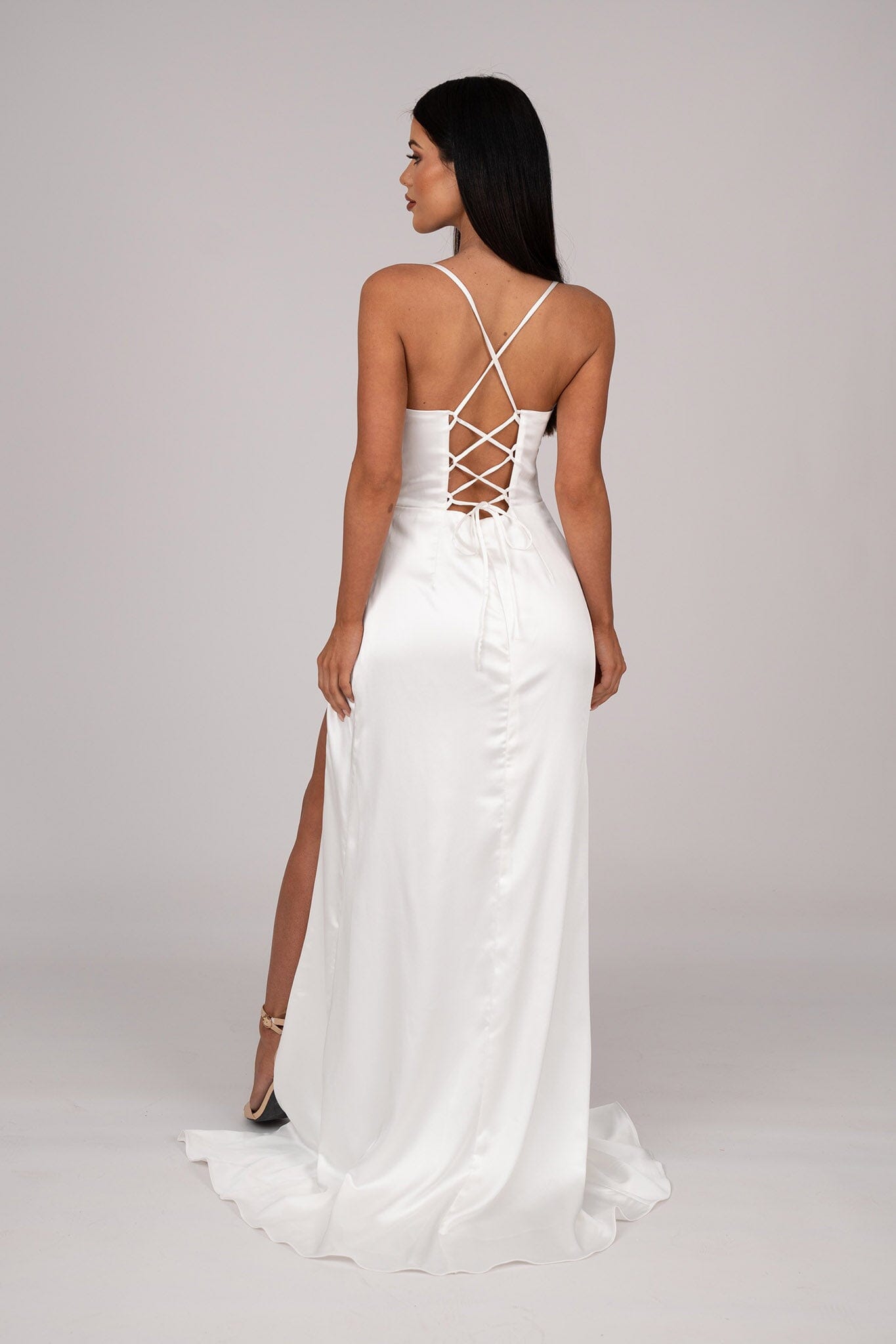 AYANA Corset Satin Gown Ivory Noodz Boutique