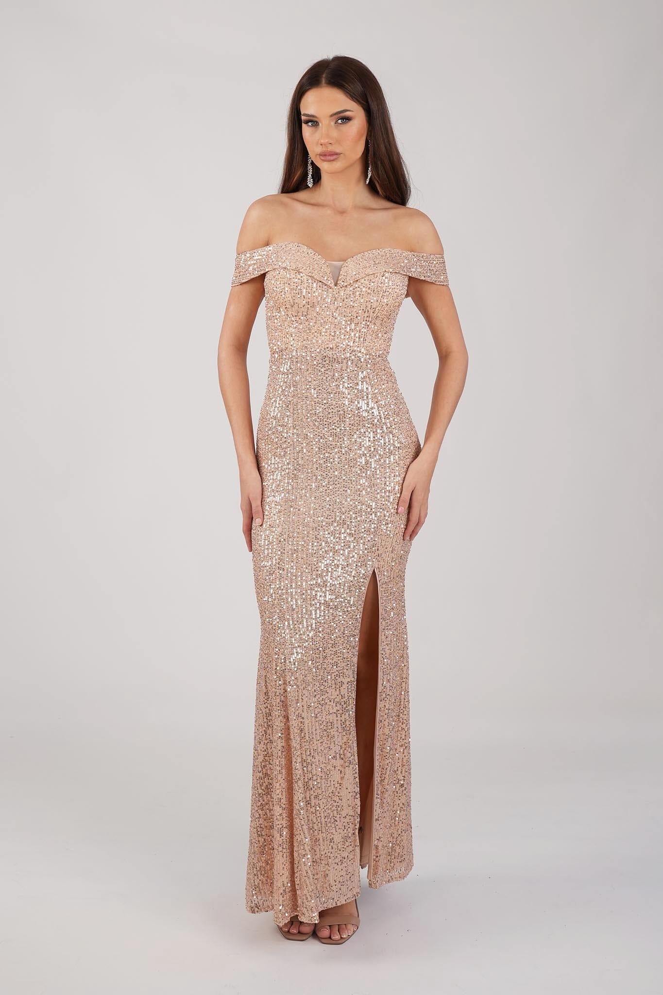 Off the shoulder rose gold cheap sequin dress