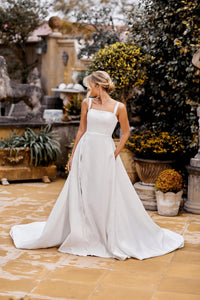 A-line Satin Bridal Gown with Square Neckline and Shoulder Straps