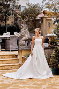 A-line Satin Bridal Gown with Square Neckline and Shoulder Straps