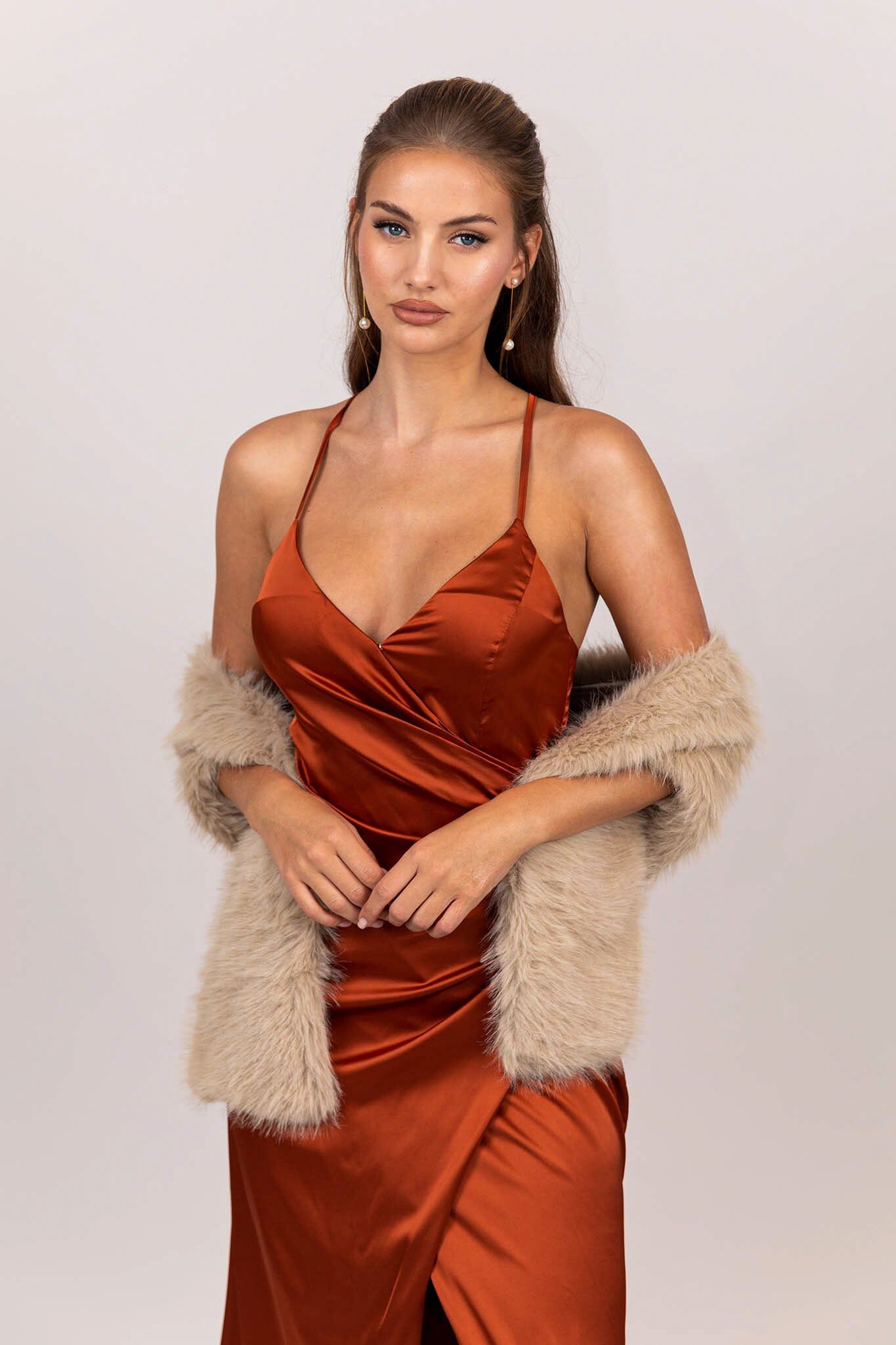 Burnt orange satin maxi dress best sale