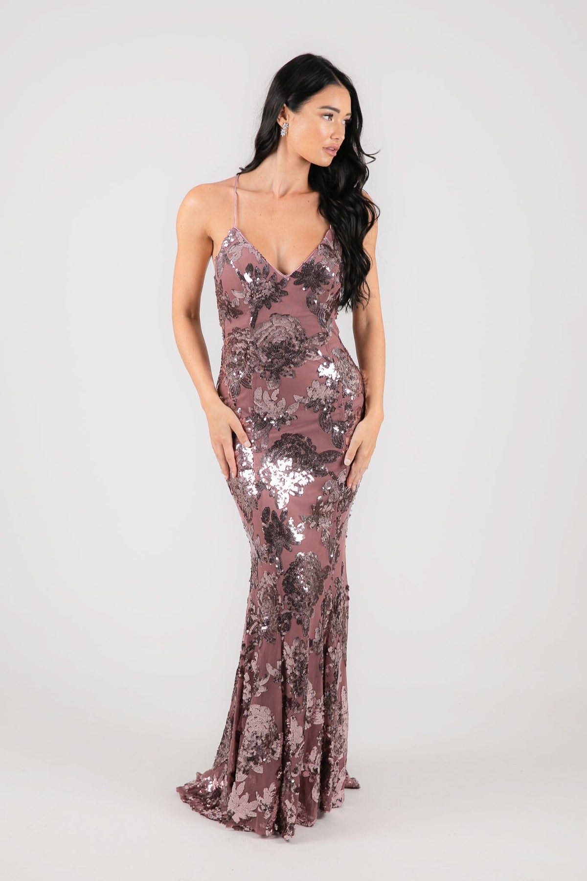 Shop Formal Dress - Calista Sequin Gown - Dusty Rose fourth image