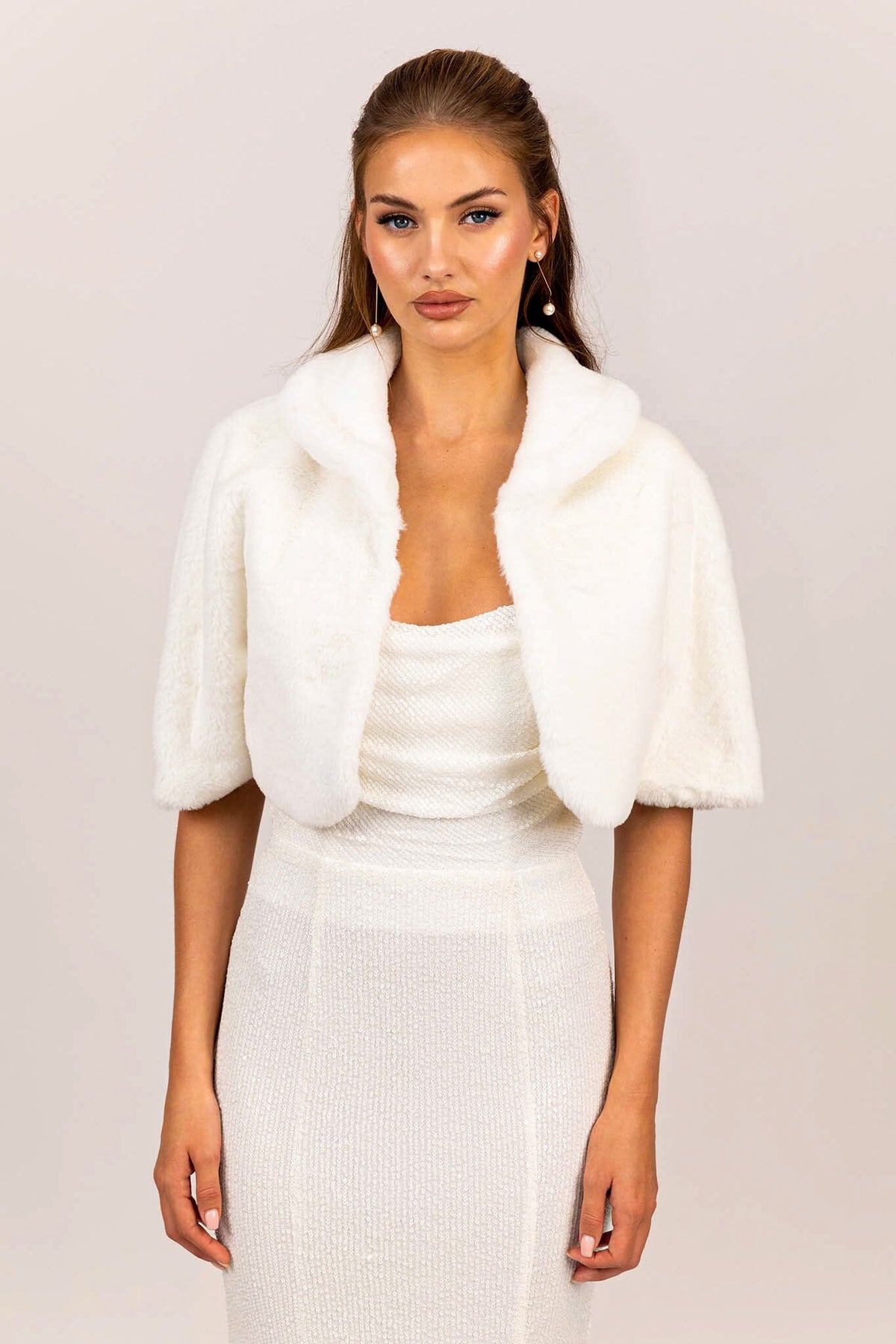 Carmela Faux Fur Collar Jacket - White