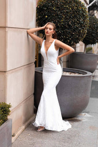 JENYA Pattern Sequin Gown - White (M,XL,XXL - Clearance Sale)