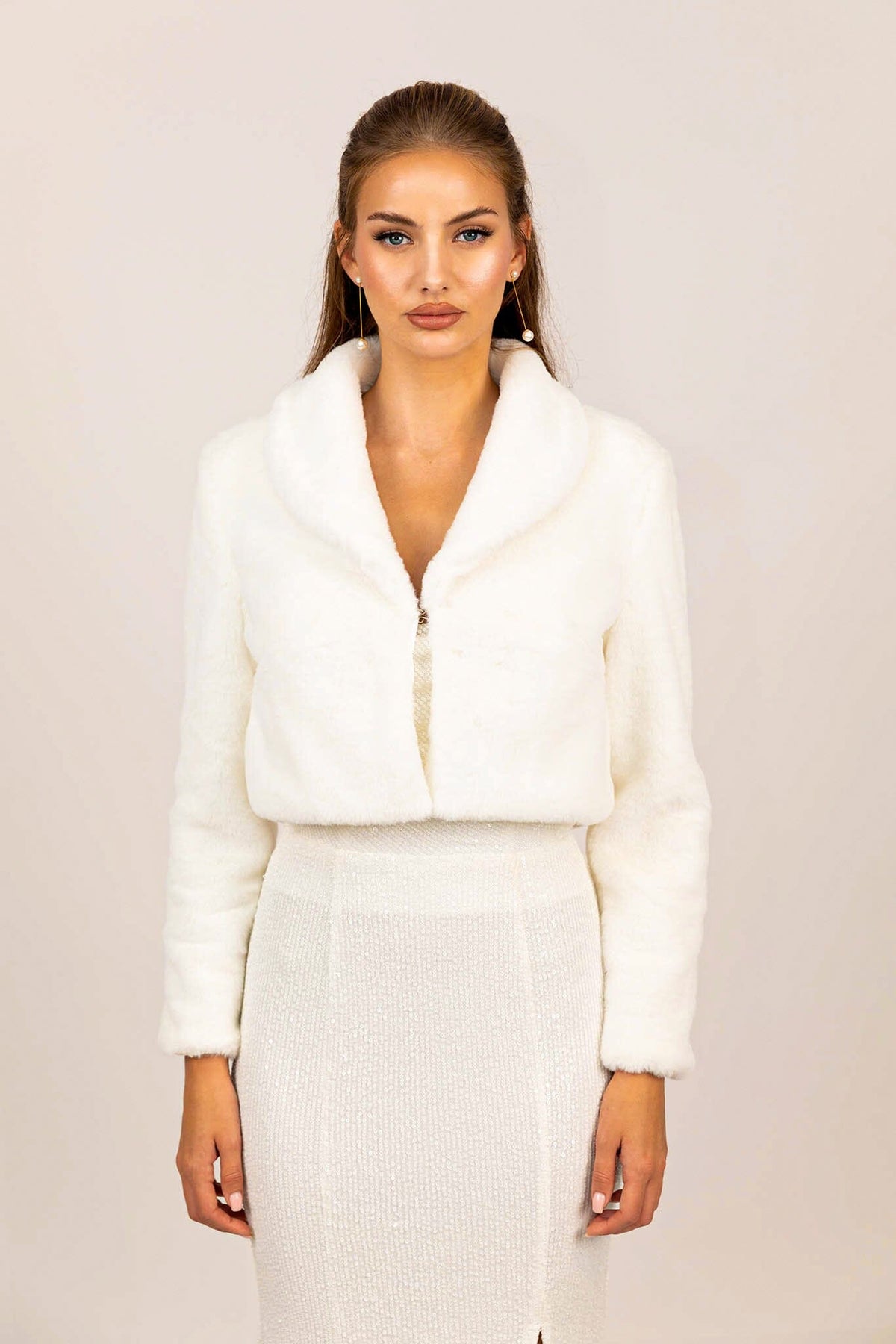 Julieta Faux Fur Collar Jacket - White