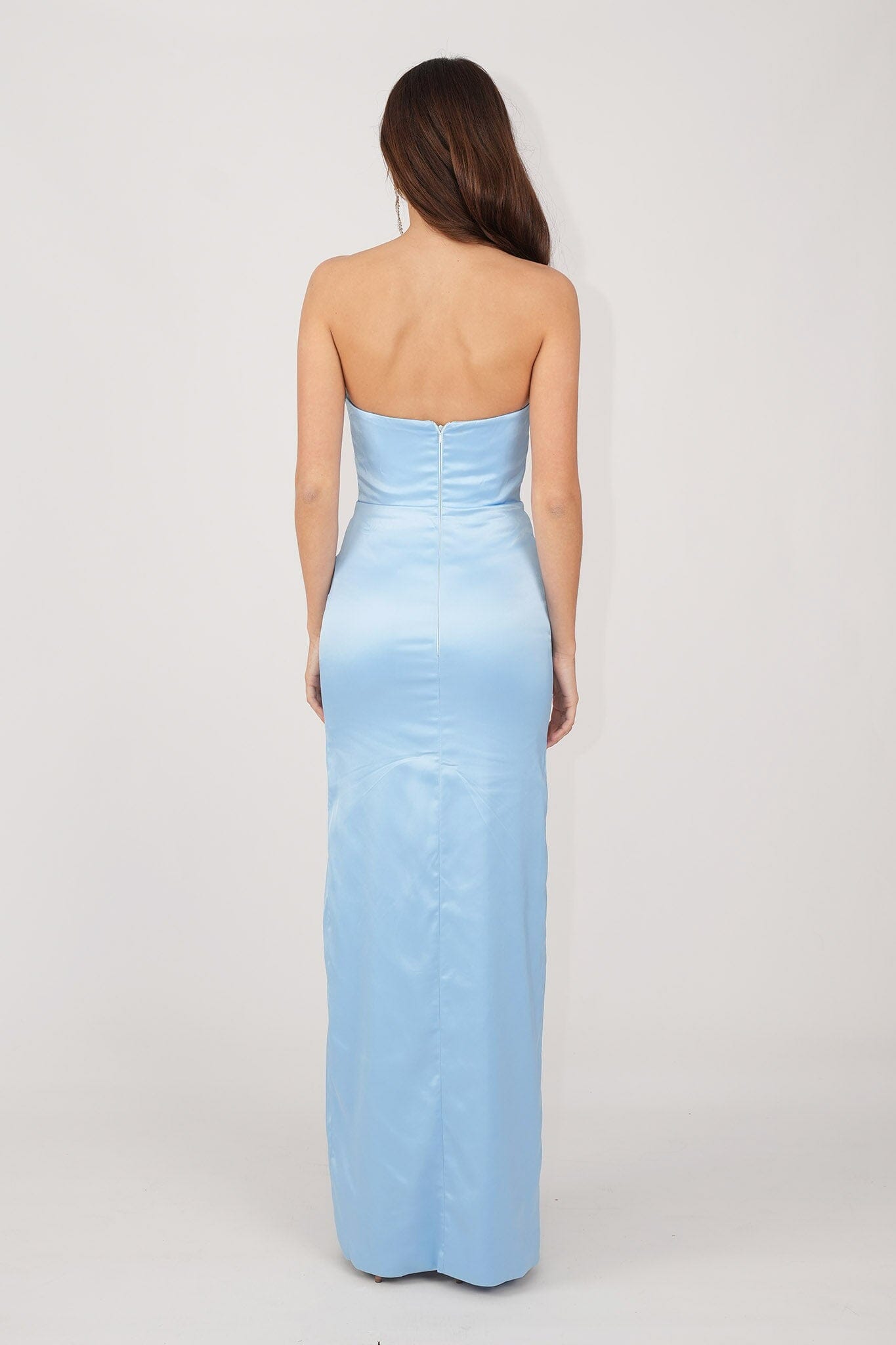 Palma Strapless Satin Maxi Dress Baby Blue Noodz Boutique