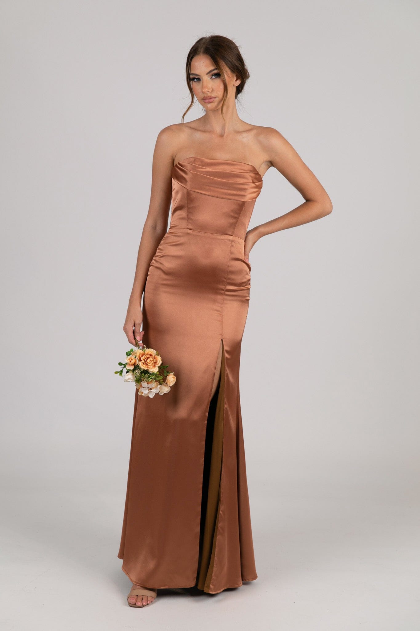 Peyton Strapless Satin Maxi Dress Terracotta Noodz Boutique