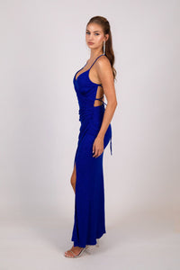 Raya Lace Up Shimmer Gown - Royal Blue