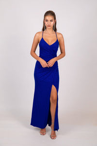 Raya Lace Up Shimmer Gown - Royal Blue