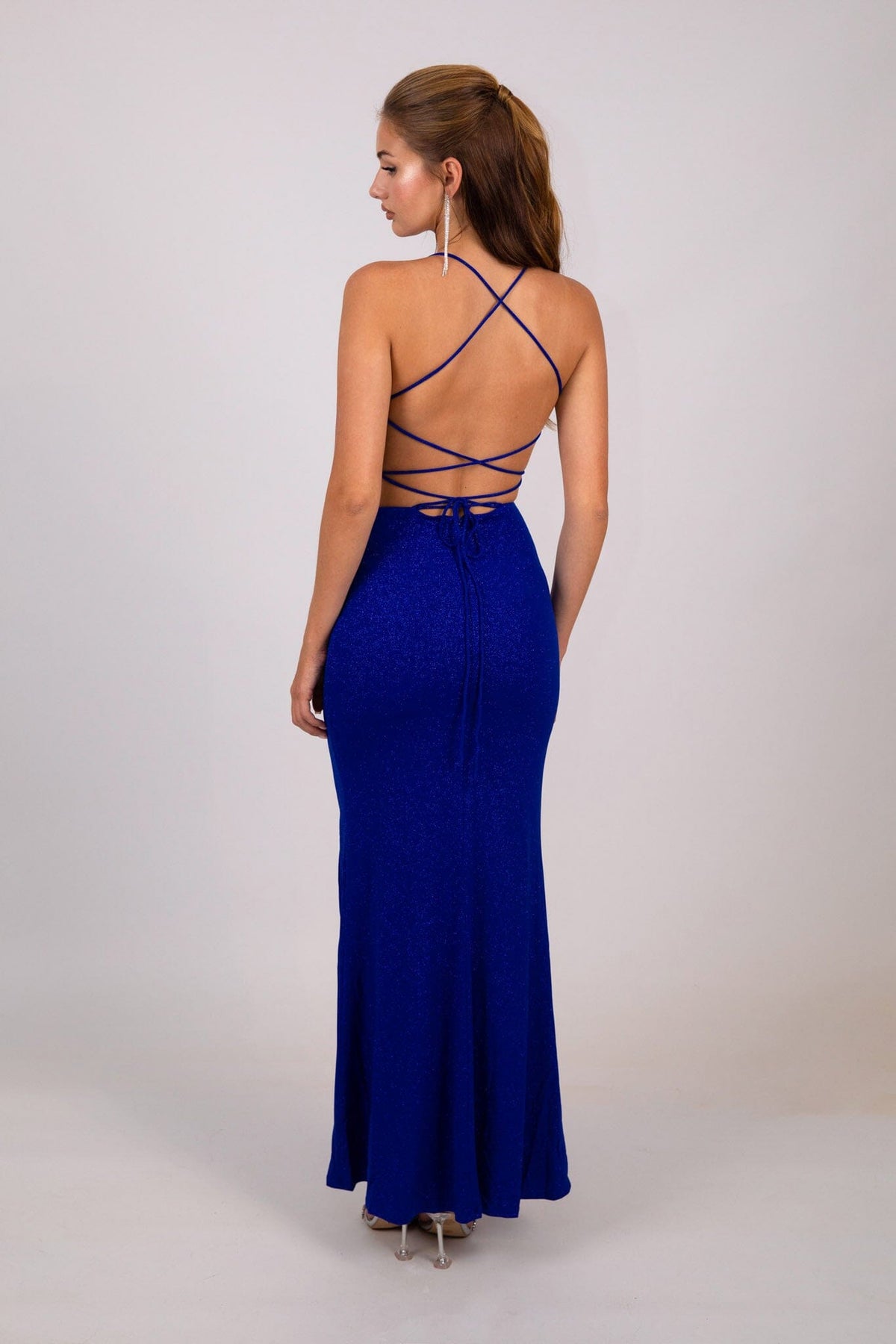 Raya Lace Up Shimmer Gown - Royal Blue