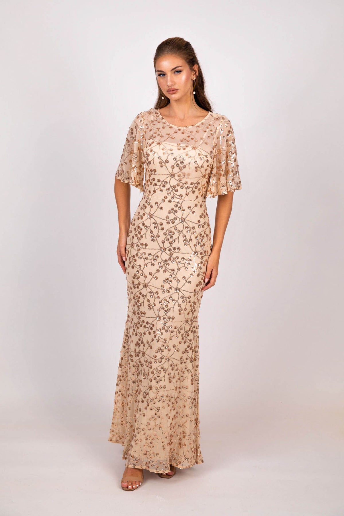 Simona Pattern Sequin Gown - Champagne