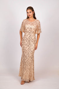 Simona Pattern Sequin Gown - Champagne
