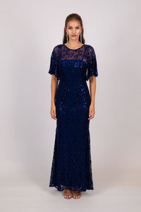 Simona Pattern Sequin Gown - Navy