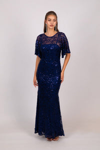 Simona Pattern Sequin Gown - Navy