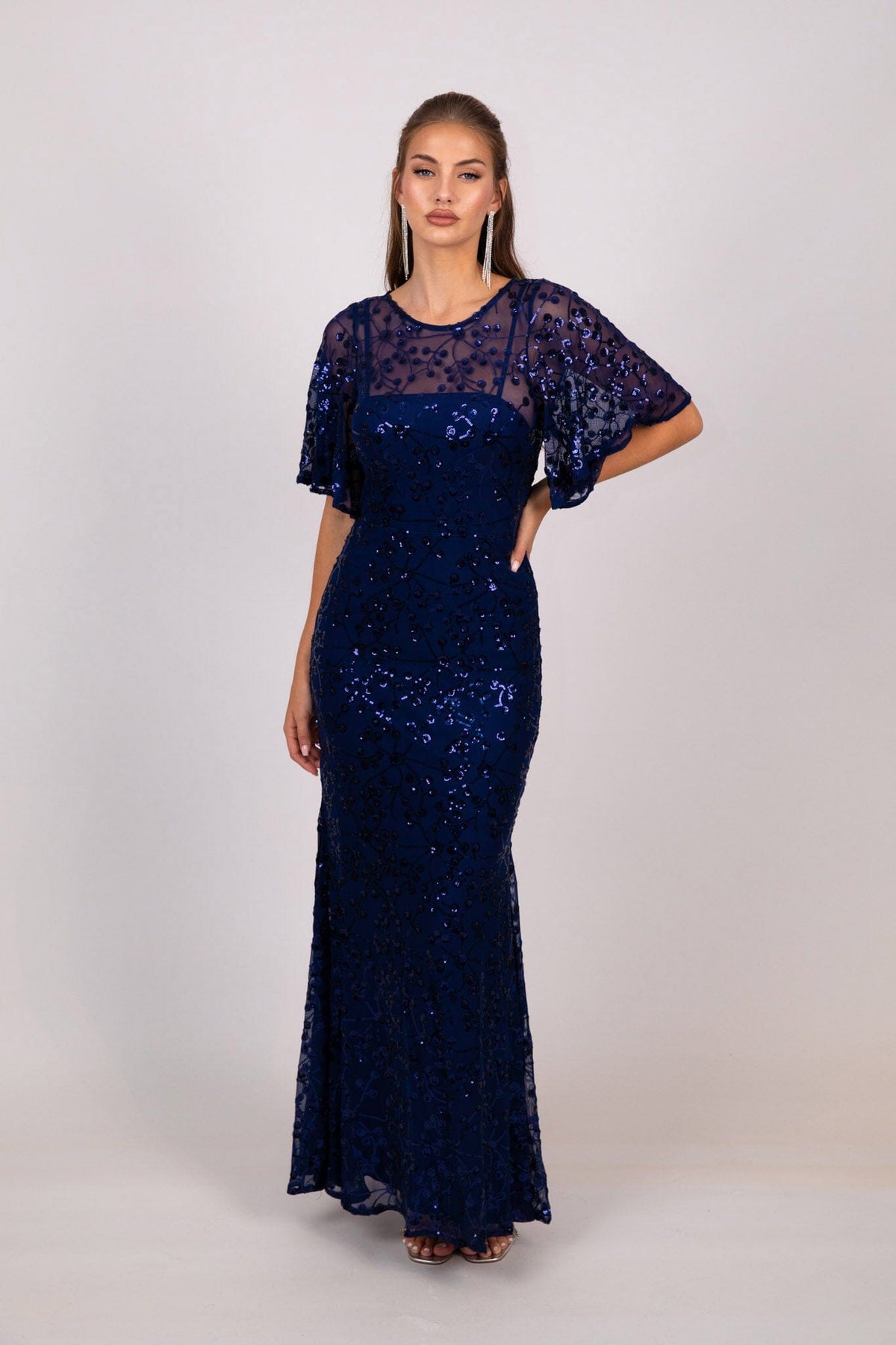 Simona Pattern Sequin Gown - Navy