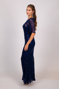 Simona Pattern Sequin Gown - Navy