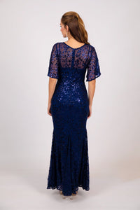 Simona Pattern Sequin Gown - Navy