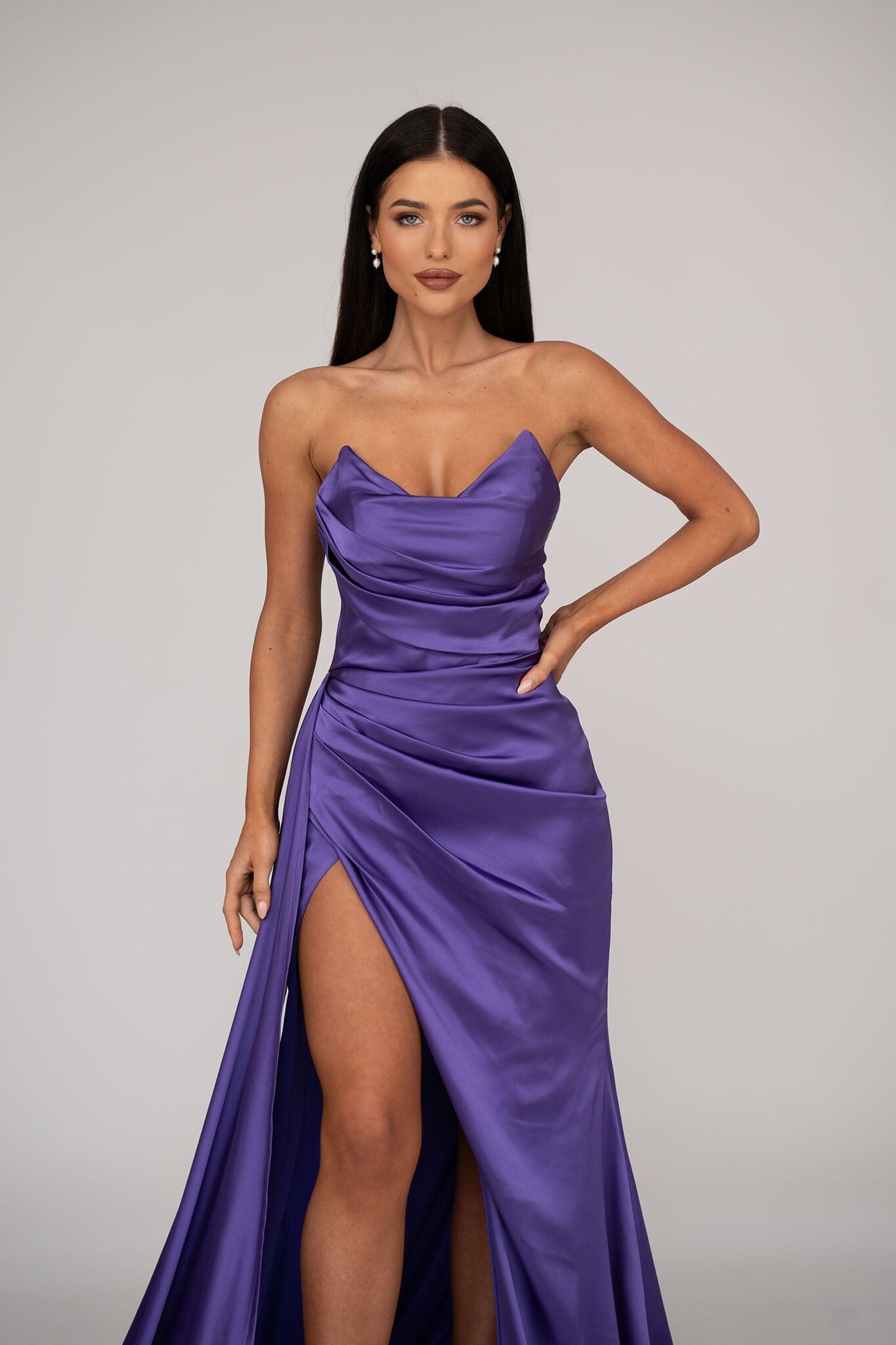 Dark purple satin clearance dress