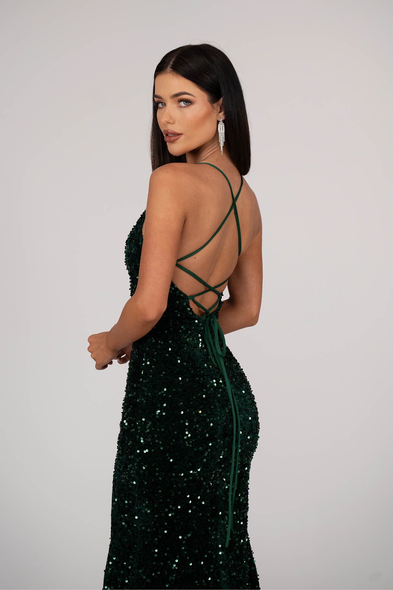 Zelda Side Slit Velvet Sequin Gown Emerald Noodz Boutique