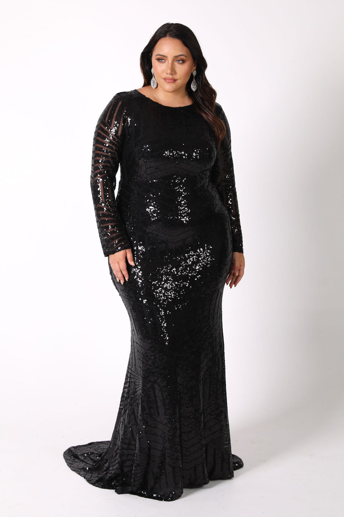 ALIYA Long Sleeve Sequin Gown - Black – Noodz Boutique
