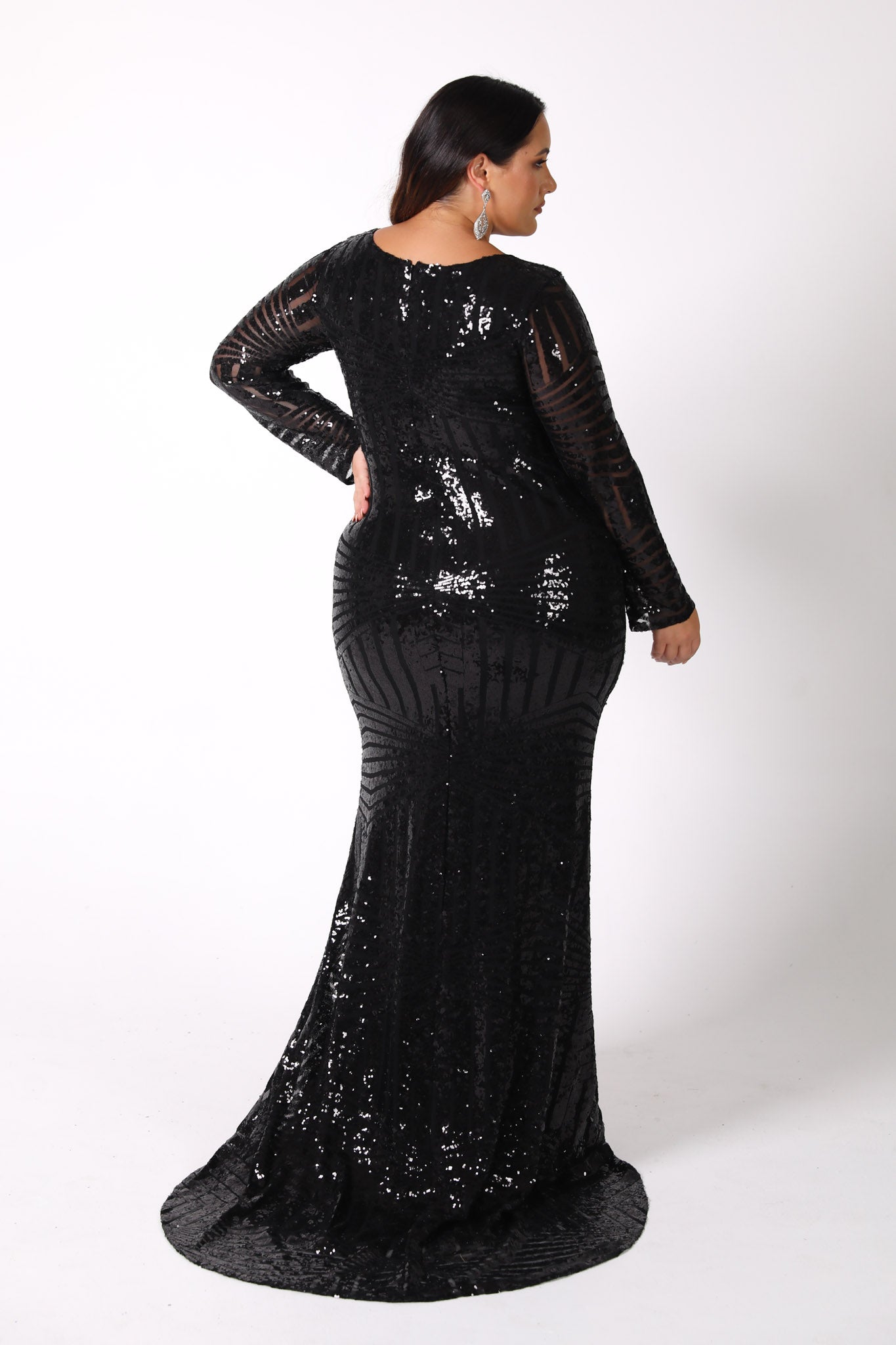 ALIYA Long Sleeve Sequin Gown Black Noodz Boutique