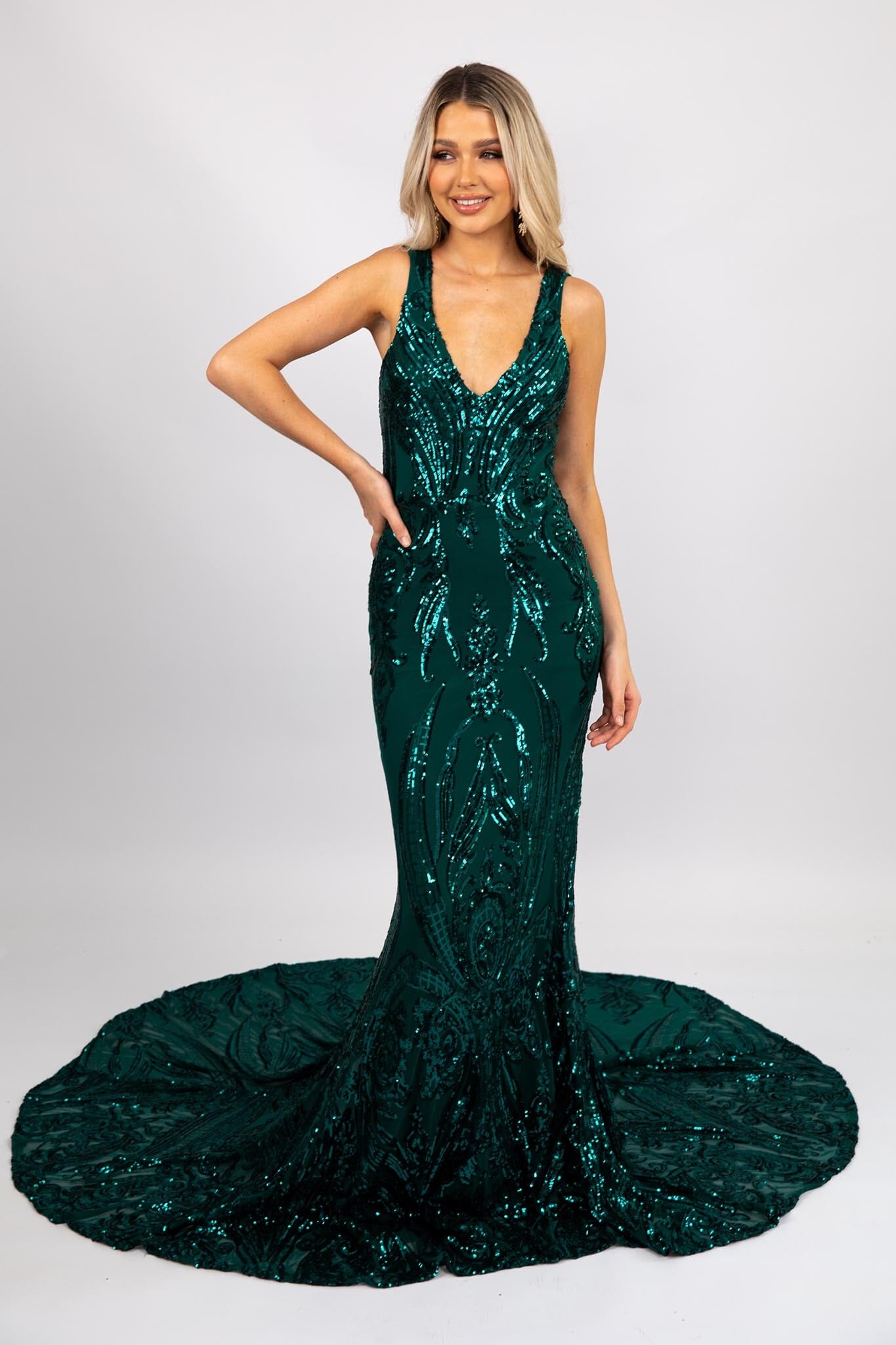 Adeline Pattern Sequin Gown Emerald Noodz Boutique