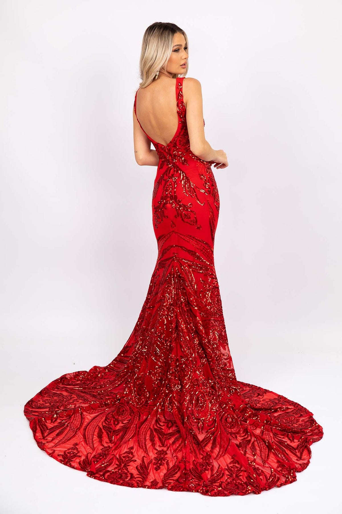 Adeline Pattern Sequin Gown - Red – Noodz Boutique