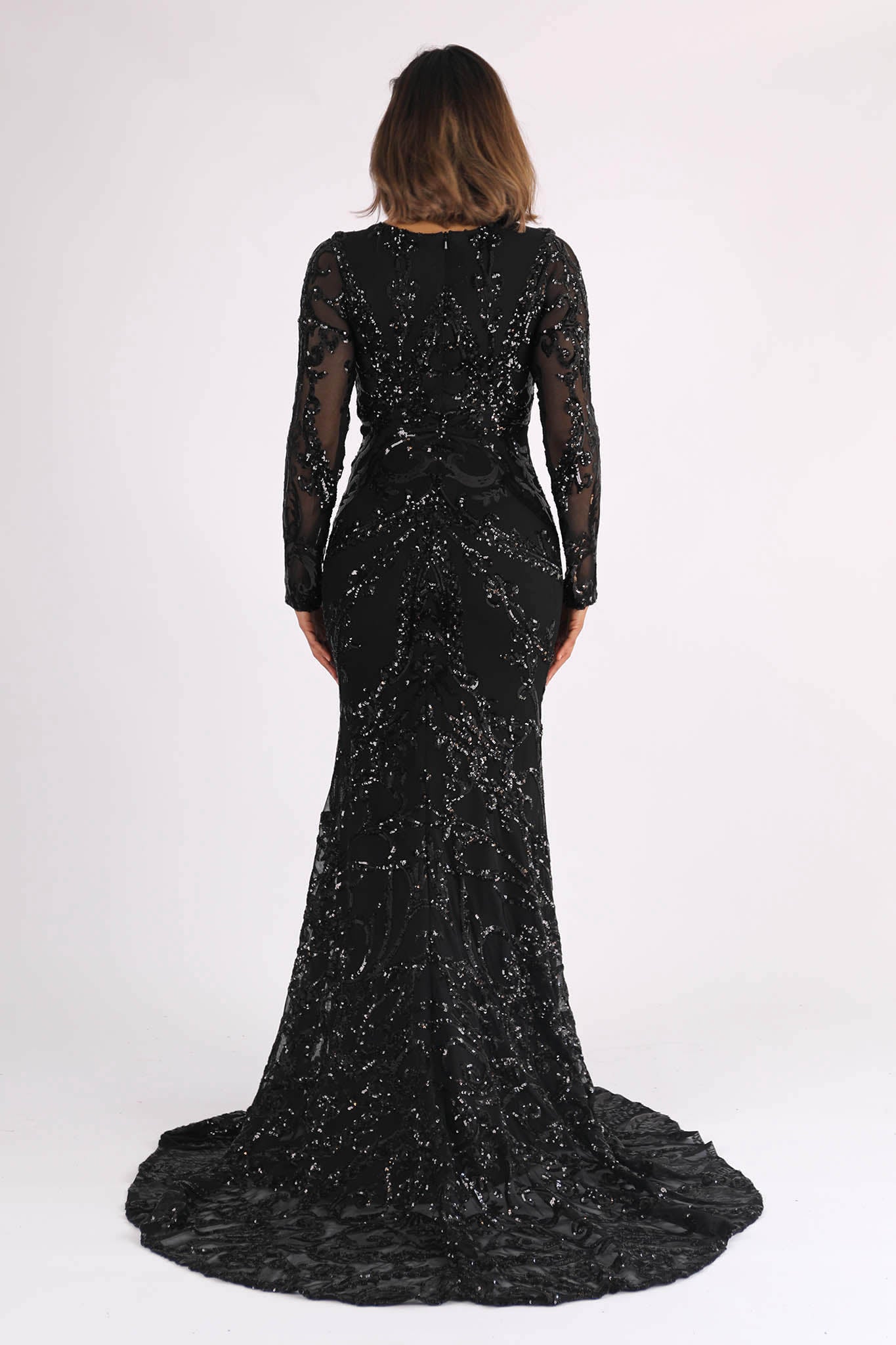 AMANI Long Sleeve Sequin Gown Black Noodz Boutique