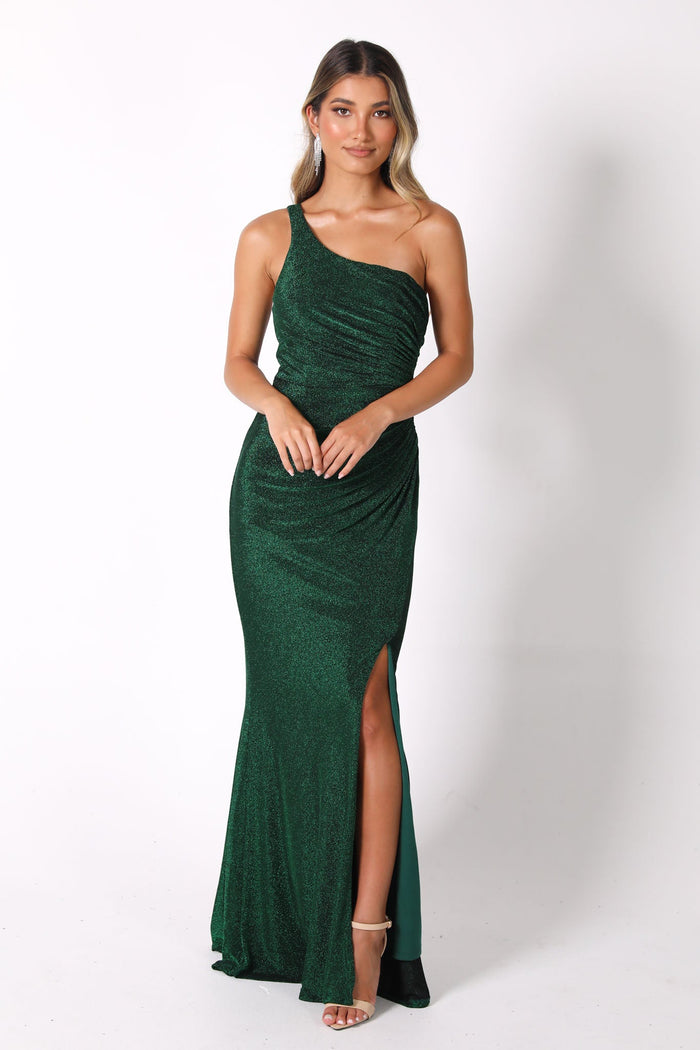 CALI One Shoulder Maxi Dress - Shimmer Green – Noodz Boutique