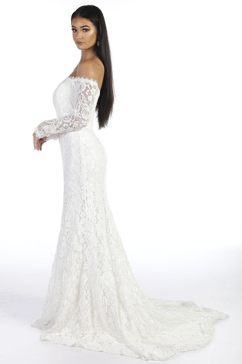 Caroline Off The Shoulder Long Sleeve Lace Gown - White – Noodz Boutique