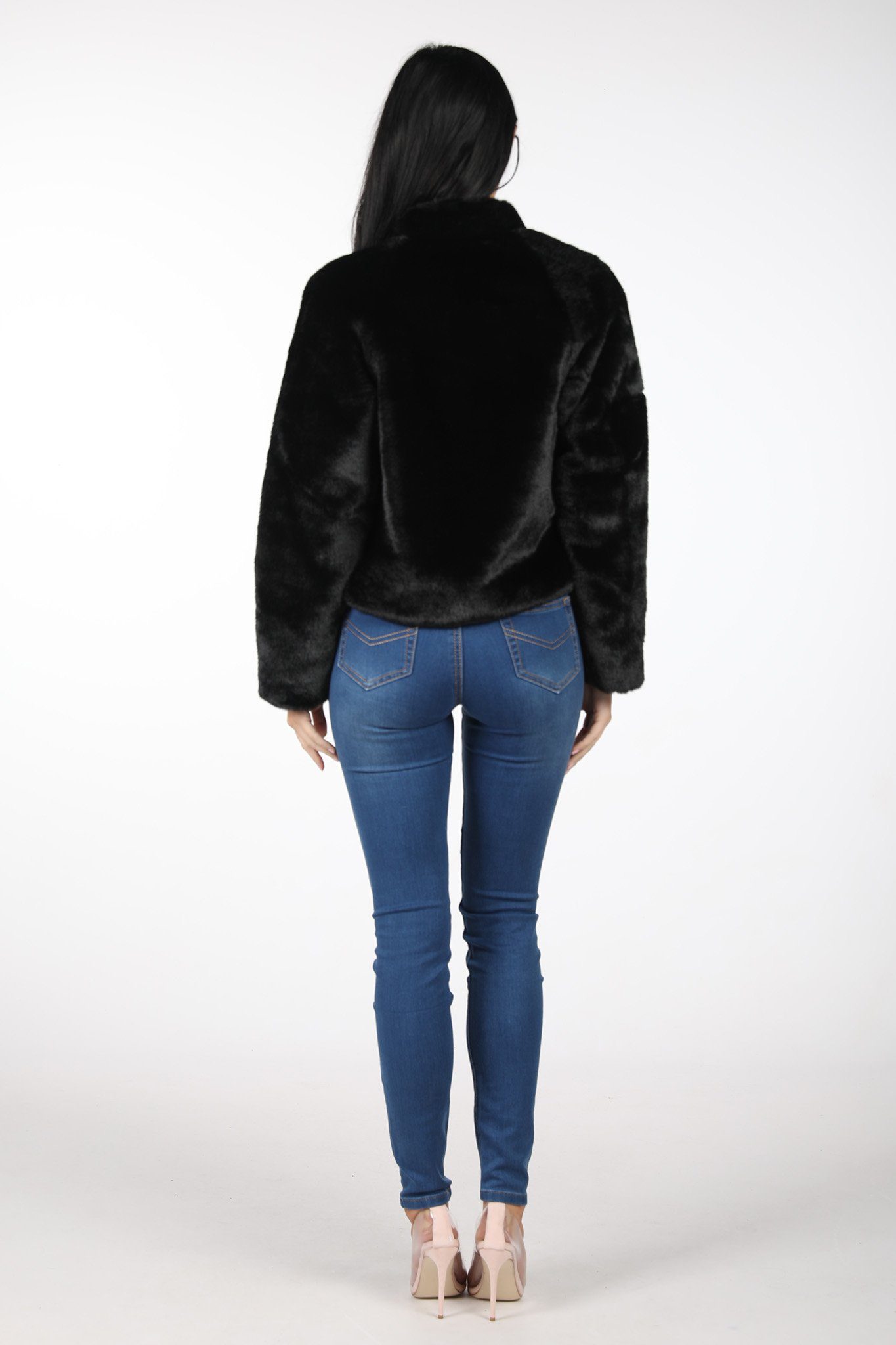 Cropped Faux Fur Coat Black Noodz Boutique