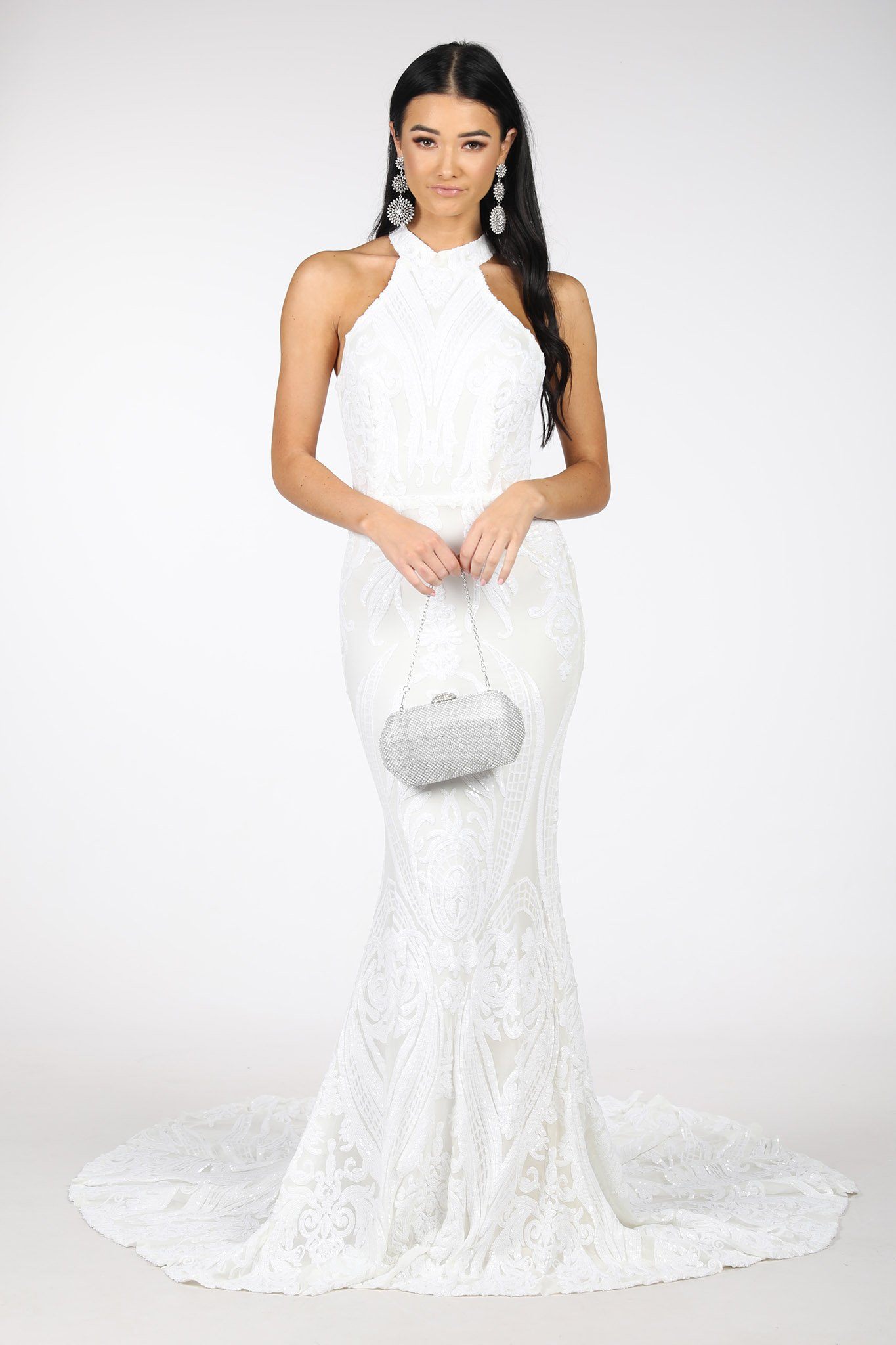 High neck 2024 white gown