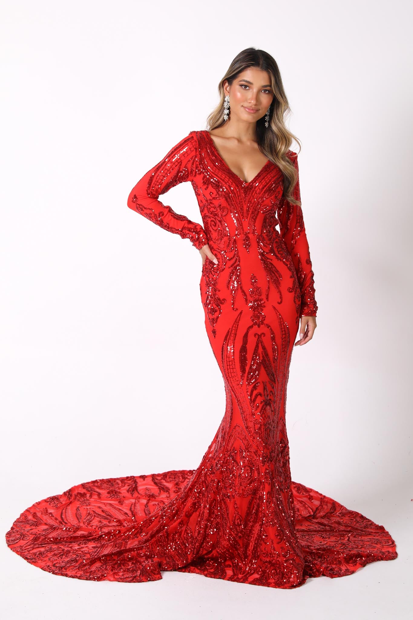 Floor length 2025 red sequin dress