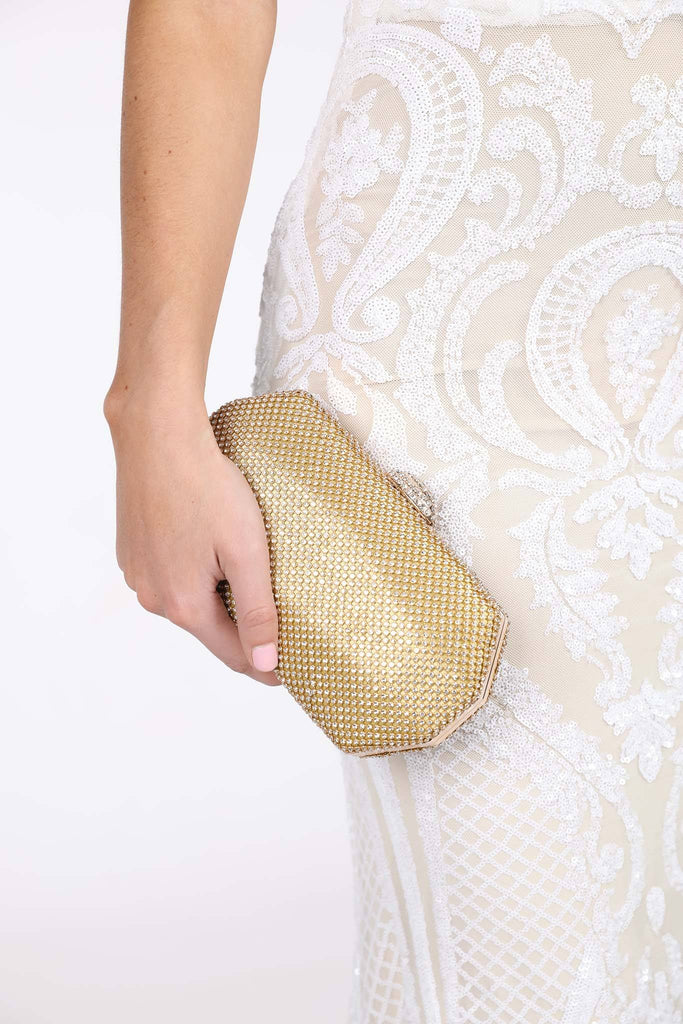 Gold Diamante Box Clutch Bag