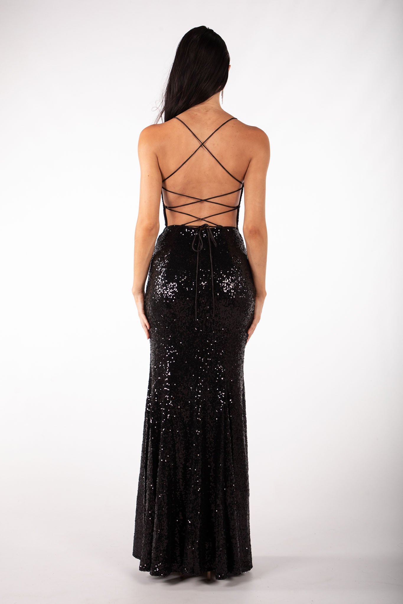 Fresia Lace Up Sequin Gown Black Noodz Boutique