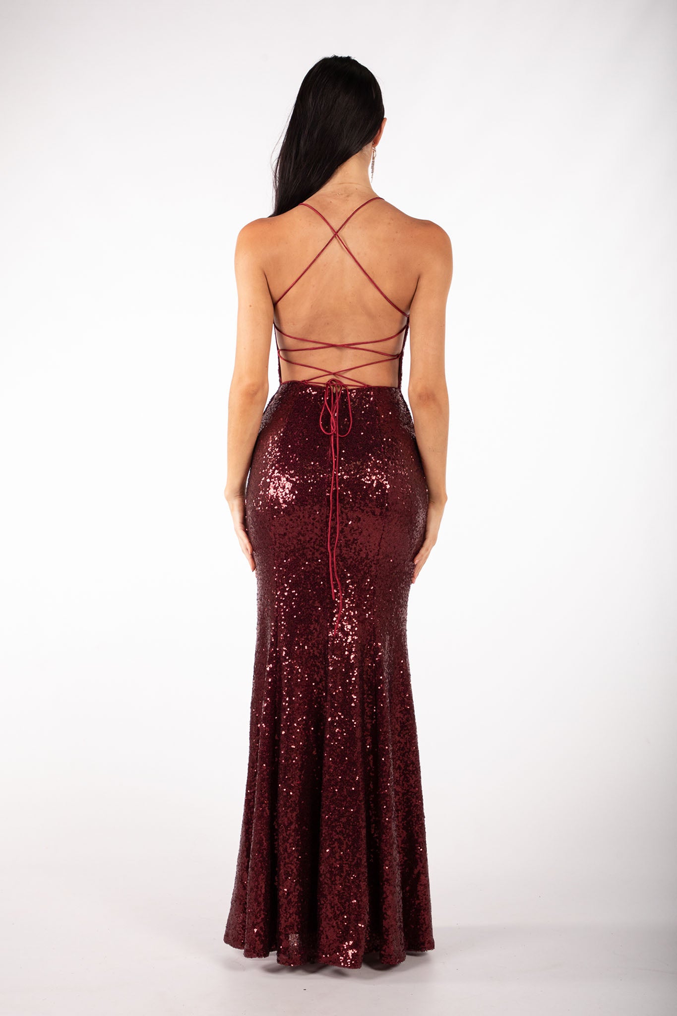 Fresia Lace Up Sequin Gown Burgundy Noodz Boutique