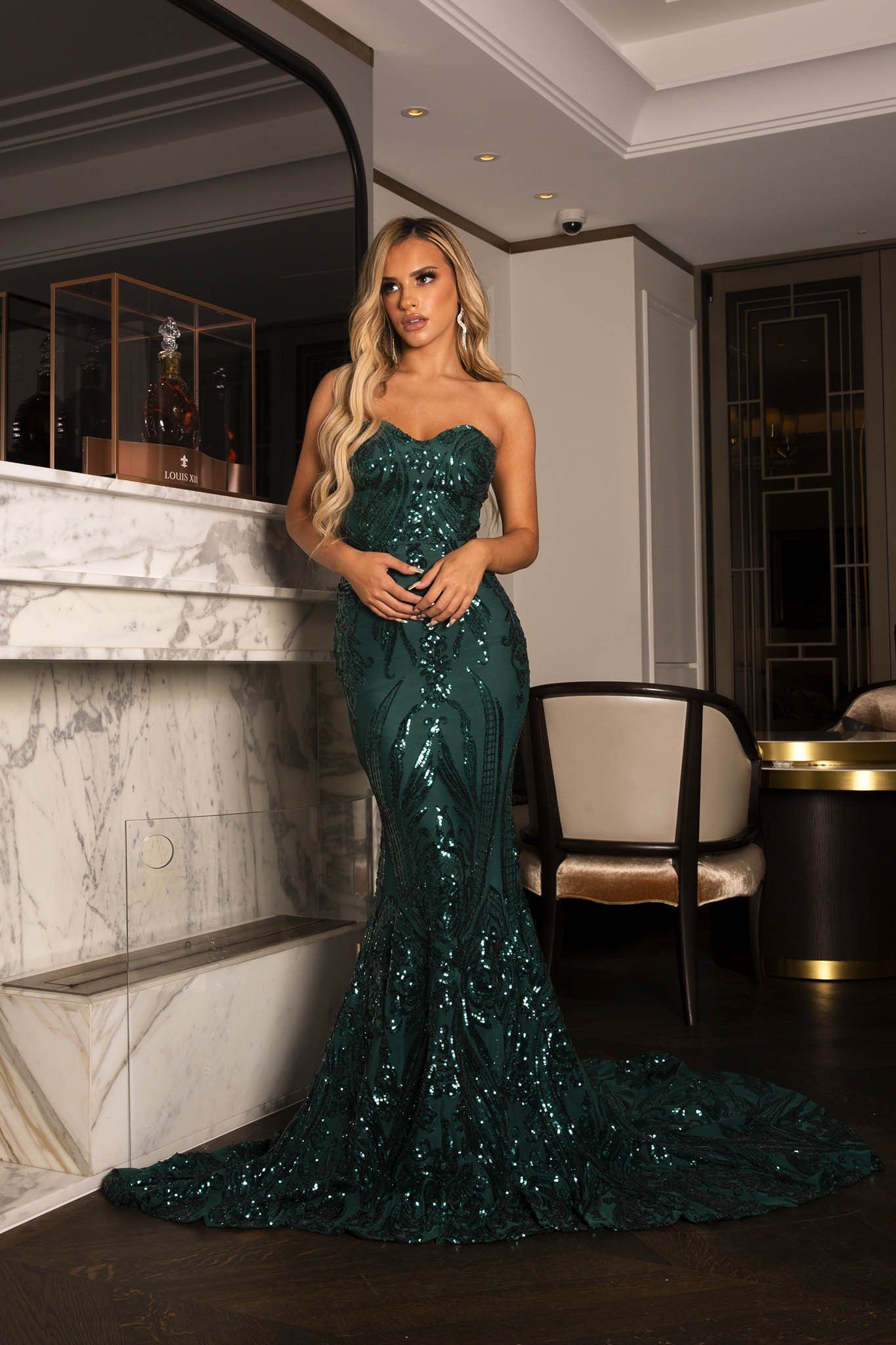 Green full sale length evening dresses