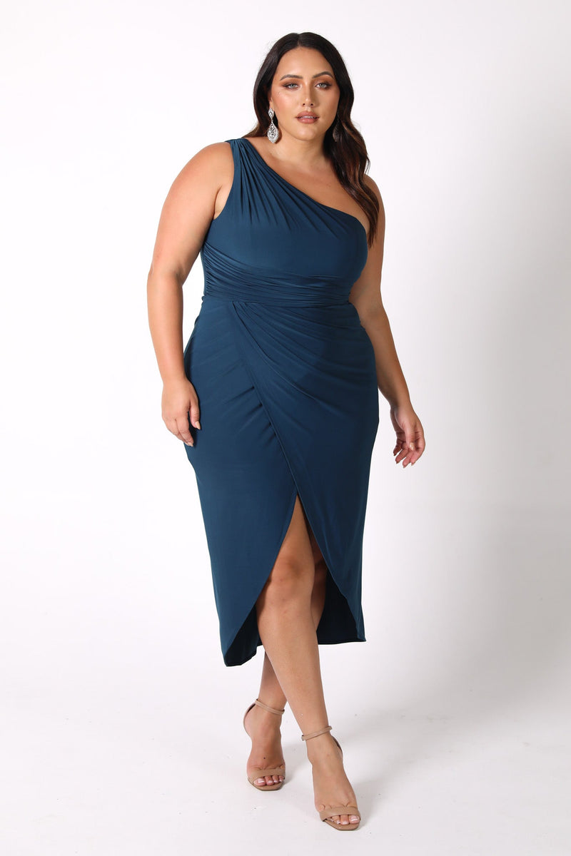 Hayden One Shoulder Midi Dress - Deep Teal – Noodz Boutique