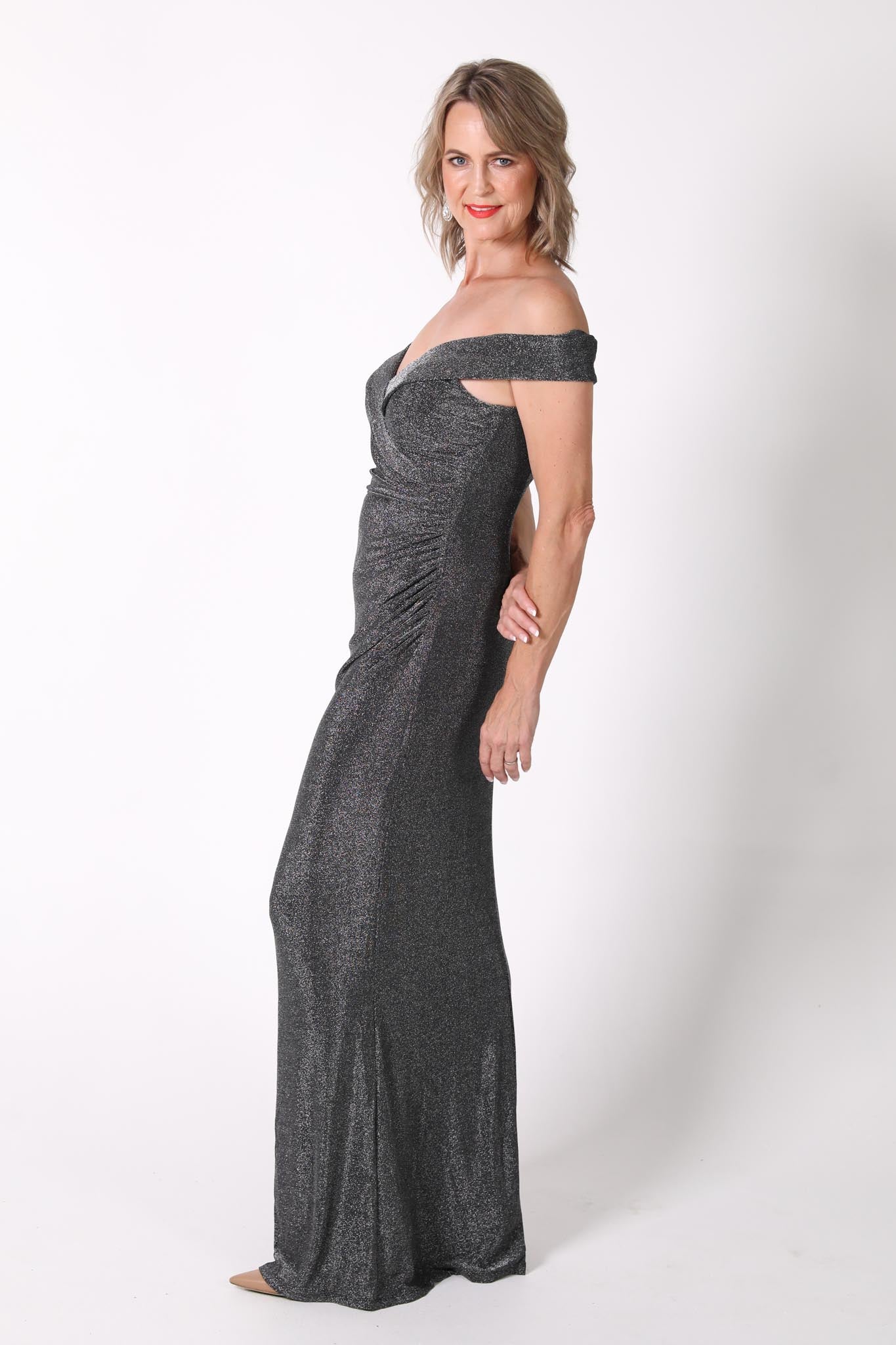 Grey off the outlet shoulder maxi dress