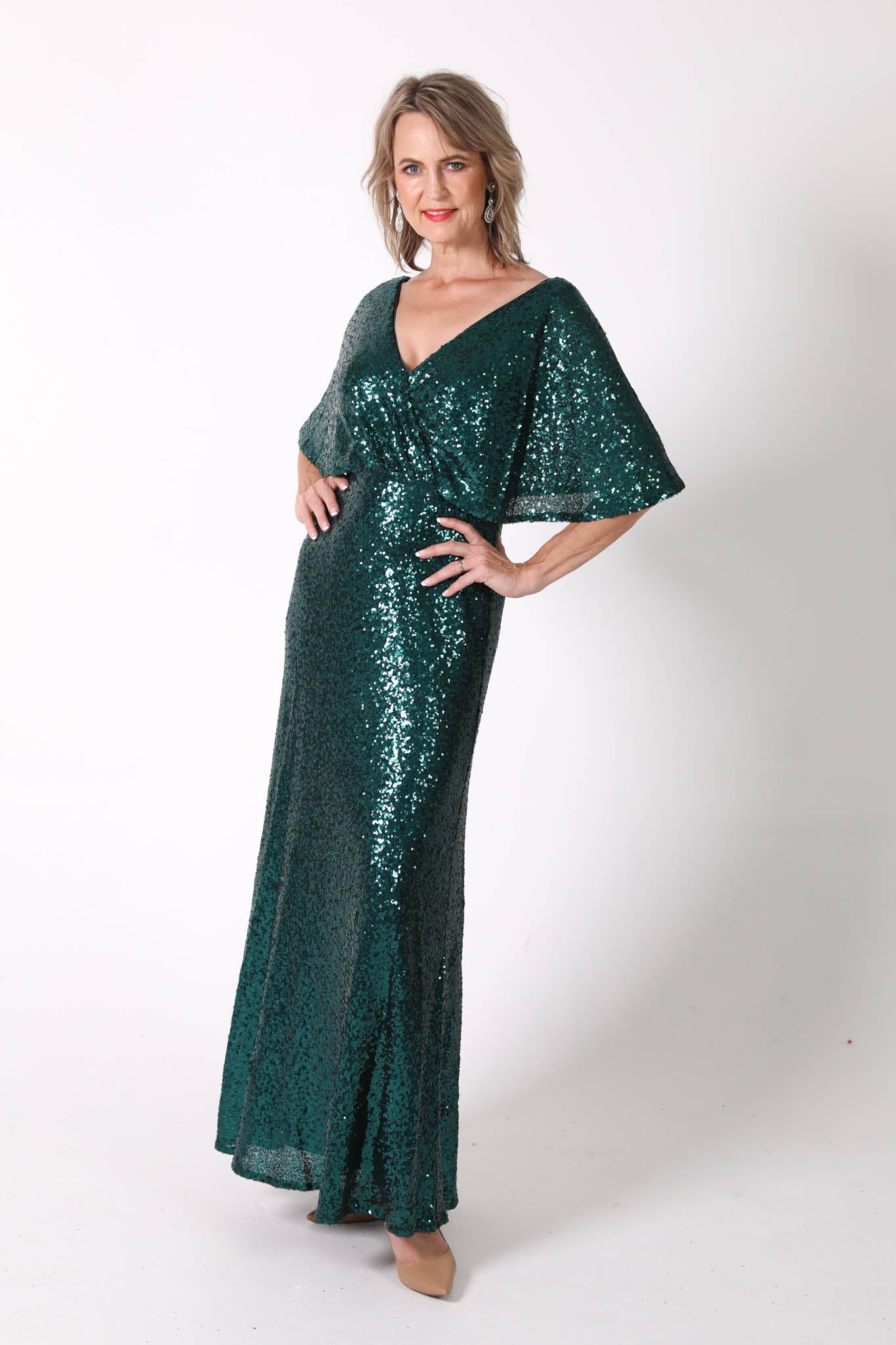 Martha Butterfly-Sleeve Sequin Maxi Dress - Emerald Green – Noodz Boutique