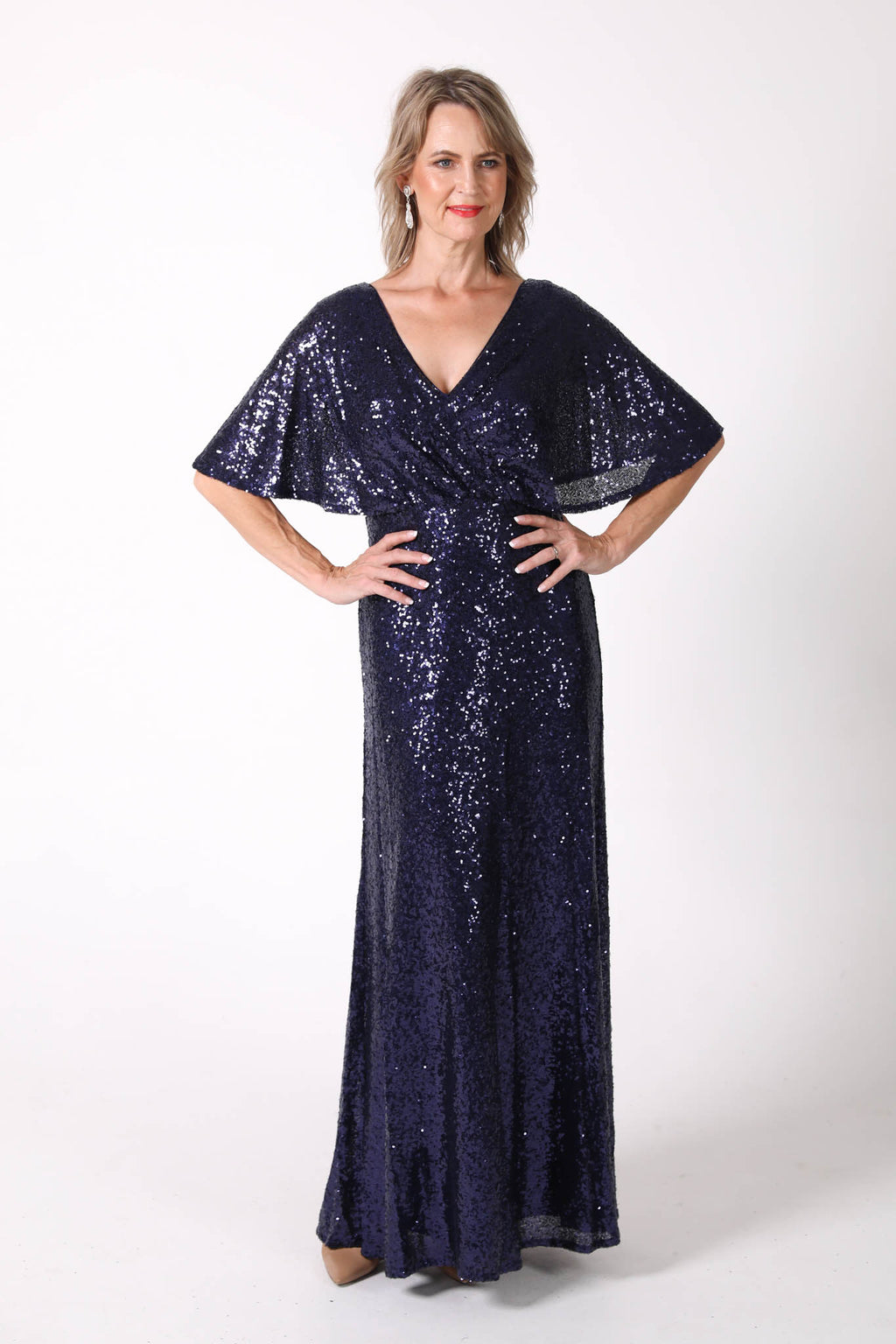 Martha Butterfly Sleeve Sequin Maxi Dress Navy Noodz Boutique