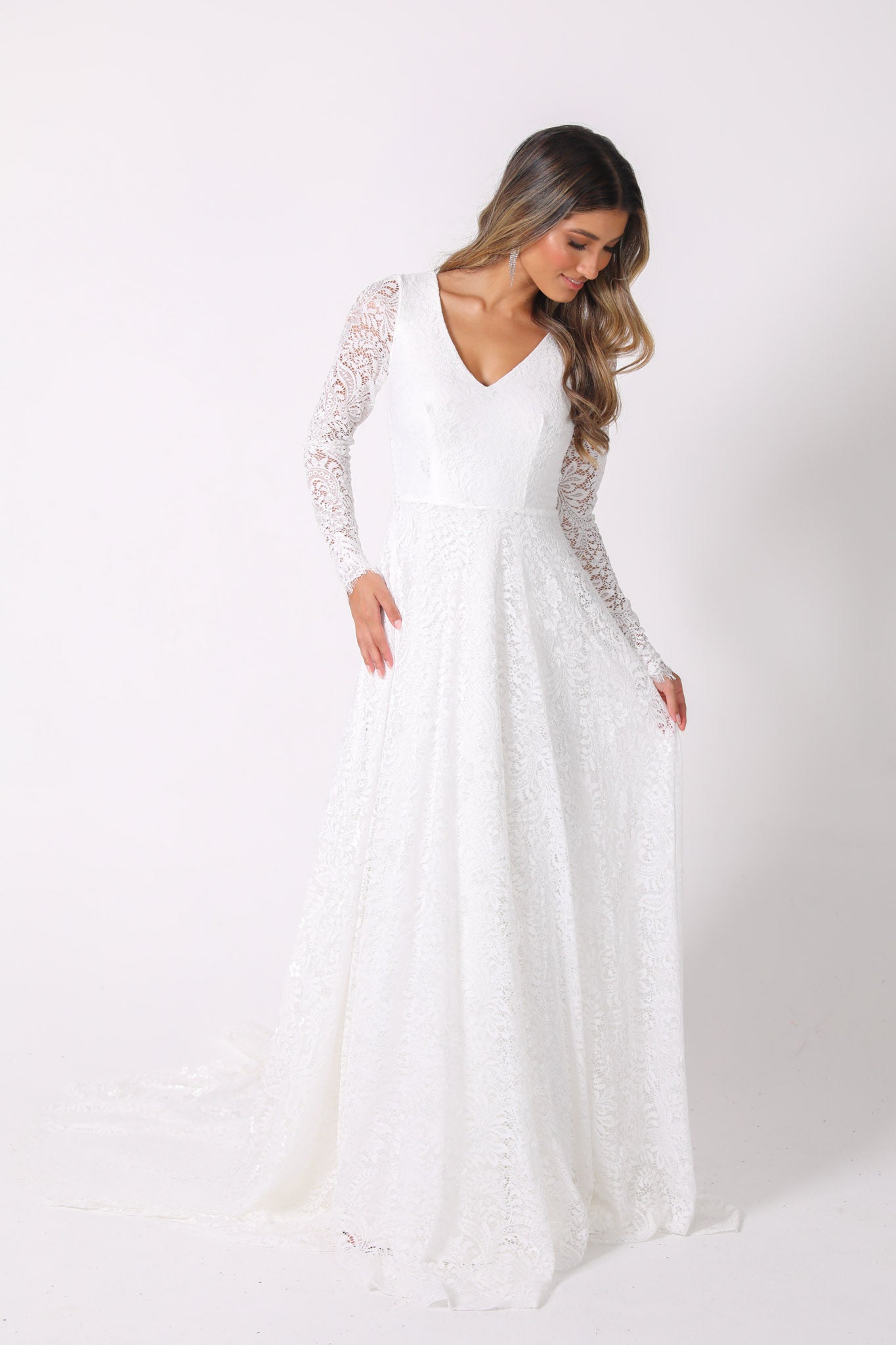 Swan White Long Sleeve Lace Back Dress - Arabella And Rose