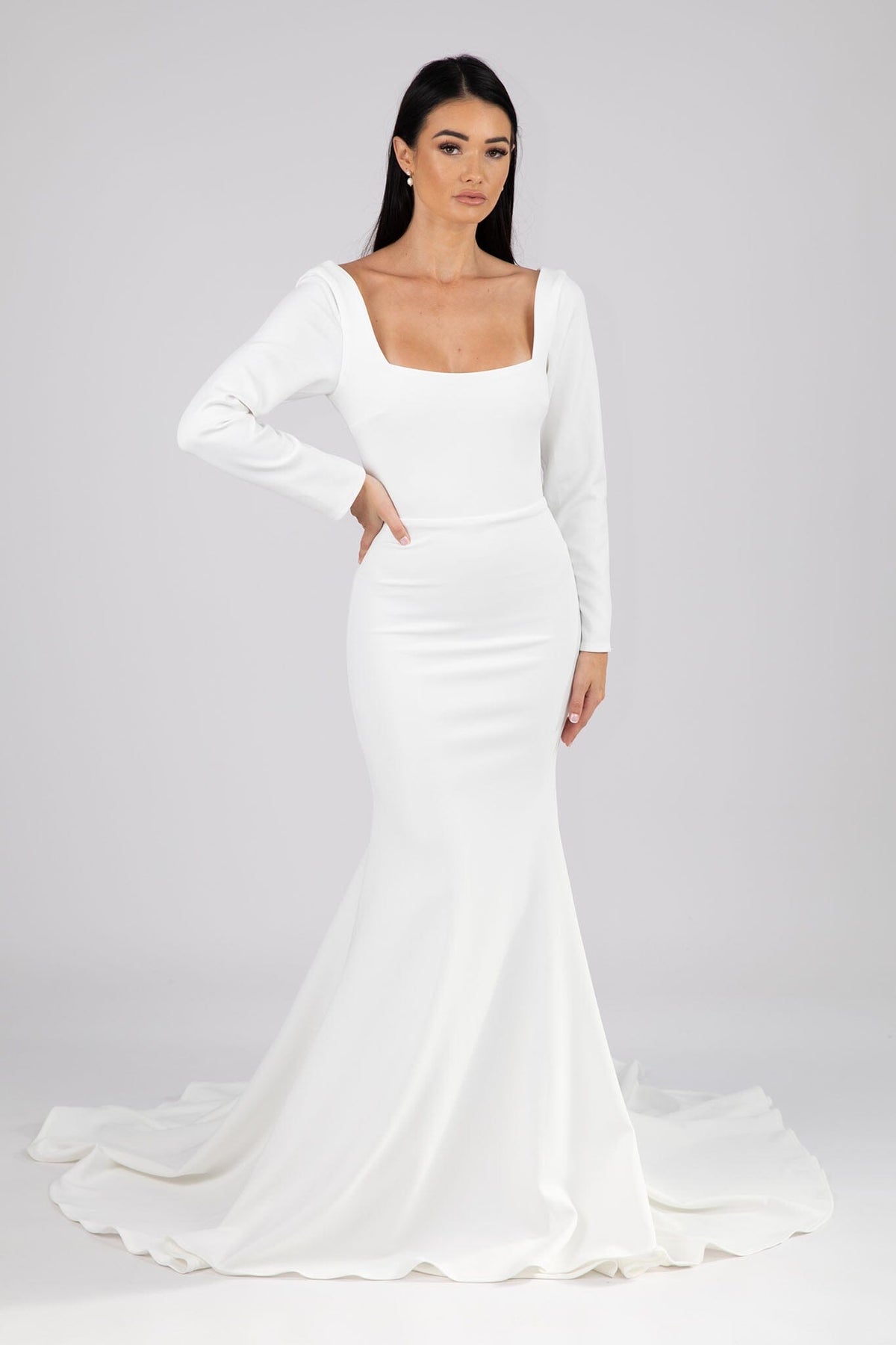 Paola Square Neck Long-Sleeve Crepe Gown - Ivory – Noodz Boutique