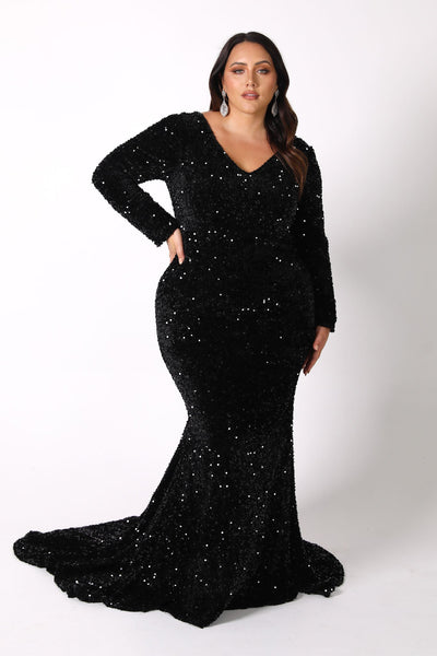 Petra Long Sleeve Gown in Black Noodz Boutique