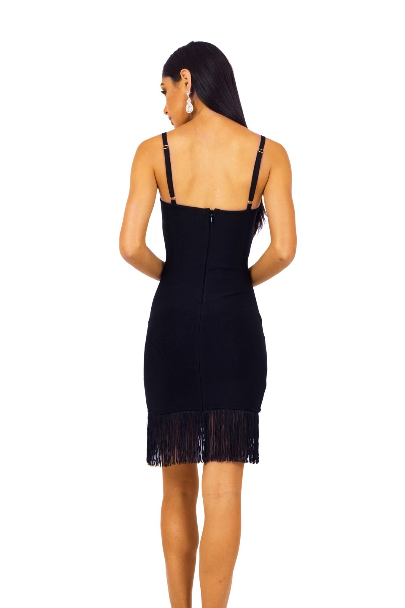 Black dress clearance with fringe hem